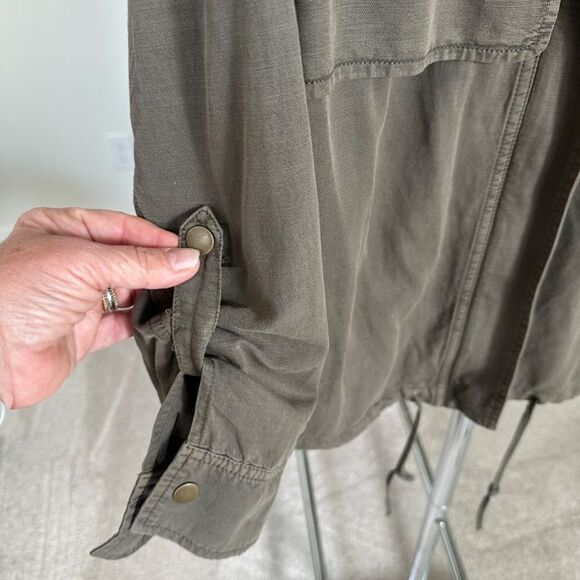 Caslon Fall Military Style Jacket Lightweight Olive Green Side Seam Pockets - Picture 5 of 11